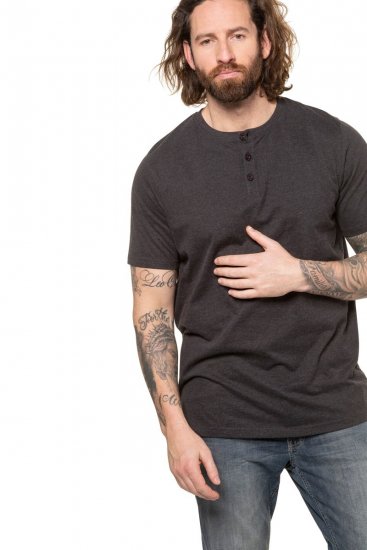 JP1880 726695 Μπλούζα Henley Σκούρο γκρι - Μακό μπλουζάκια - Aνδρικά μπλουζεσ μεγάλα μεγέθη