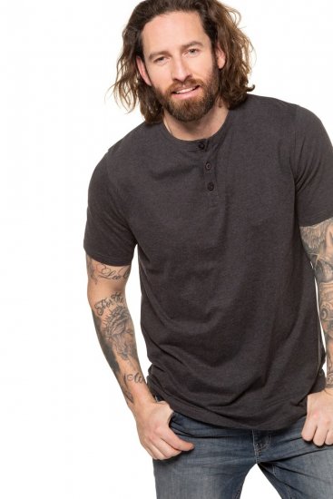 JP1880 726695 Μπλούζα Henley Σκούρο γκρι - Μακό μπλουζάκια - Aνδρικά μπλουζεσ μεγάλα μεγέθη