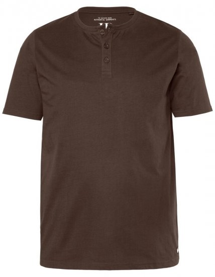 JP1880 Henley Basic T-Shirt with Buttons Brown - Μακό μπλουζάκια - Aνδρικά μπλουζεσ μεγάλα μεγέθη
