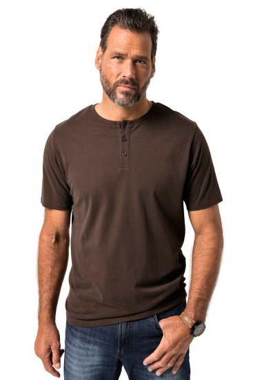 JP1880 Henley Basic T-Shirt with Buttons Brown - Μακό μπλουζάκια - Aνδρικά μπλουζεσ μεγάλα μεγέθη