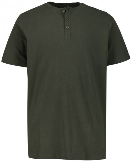 JP1880 726695 Μπλούζα Henley Σκούρο λαδί - Μακό μπλουζάκια - Aνδρικά μπλουζεσ μεγάλα μεγέθη