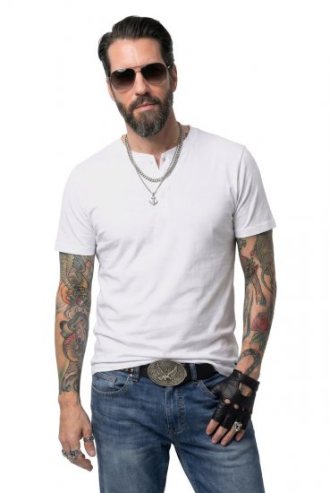 JP1880 726695 Μπλούζα Henley Λευκό - Μακό μπλουζάκια - Aνδρικά μπλουζεσ μεγάλα μεγέθη