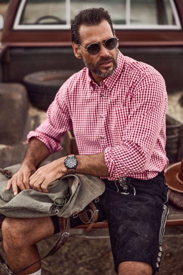 JP1880 Modern Fit Button-Down Collar Long Sleeve Check Shirt Light Red - Πουκάμισα - Aνδρικά πουκαμισα μεγαλα μεγάλα μεγέθη