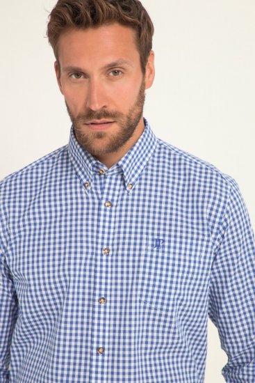 JP1880 Shirt Traditional Checked Long Sleeve Blue - Πουκάμισα - Aνδρικά πουκαμισα μεγαλα μεγάλα μεγέθη