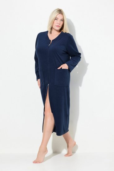 Ulla Popken 749967 Πετσετέ μπουρνούζι με φερμουάρ Σκούρο μπλε - Ρόμπες & μπουρνούζια - 