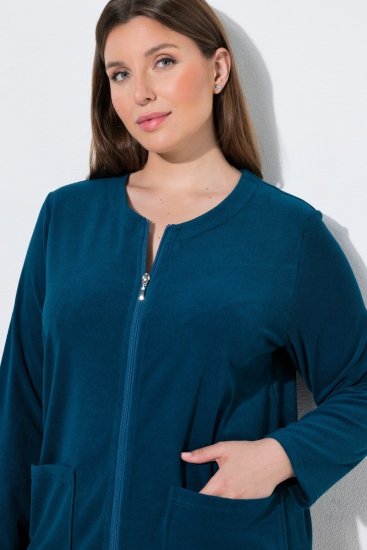 Ulla Popken 749967 Πετσετέ μπουρνούζι με φερμουάρ Πετρόλ - Ρόμπες & μπουρνούζια - 