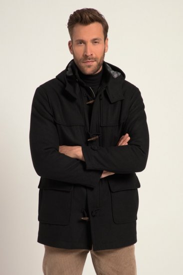 JP1880 Dufflecoat Water-repellent Black - Μπουφάν - Aνδρικά μπουφαν μεγάλα μεγέθη