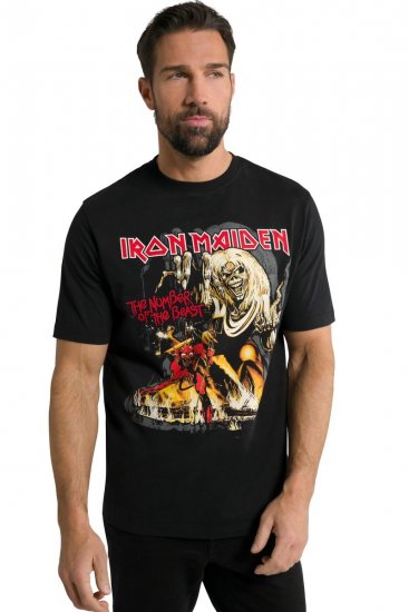 JP1880 Iron Maiden - Number of the Beast Graphic Comfort Fit Band T-Shirt Black - Μακό μπλουζάκια - Aνδρικά μπλουζεσ μεγάλα μεγέθη