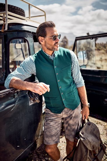 JP1880 Mottled Stretch Knit Stand-up Collar Vest Turquoise Blue - Trachten & Oktoberfest - Στολές Oktoberfest σε μεγάλα μεγέθη (Trachten)