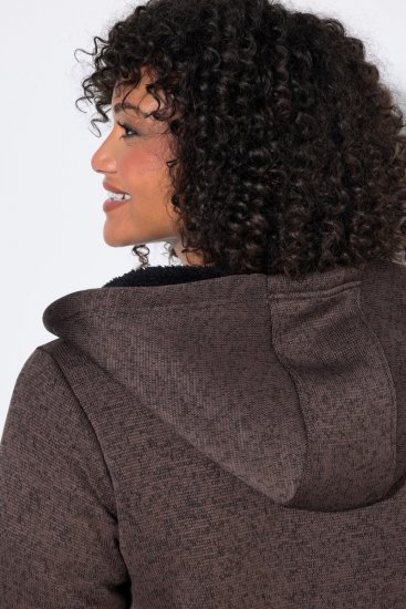 Ulla Popken 812880 Πλεκτό μπουφάν fleece με teddy fleece Taupe - Ρούχα φλις - 