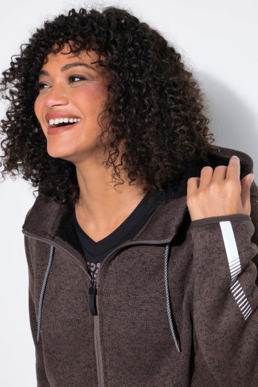 Ulla Popken 812880 Πλεκτό μπουφάν fleece με teddy fleece Taupe - Ρούχα φλις - 