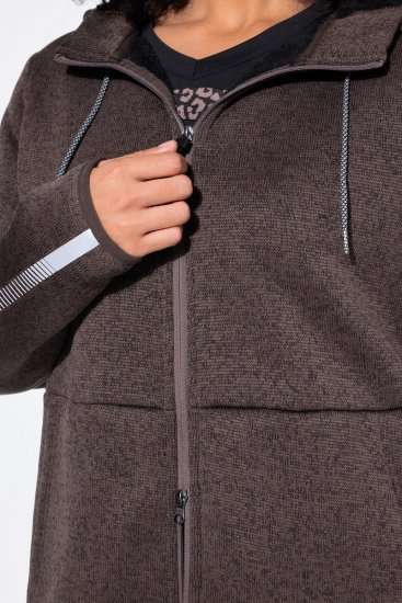 Ulla Popken 812880 Πλεκτό μπουφάν fleece με teddy fleece Taupe - Ρούχα φλις - 