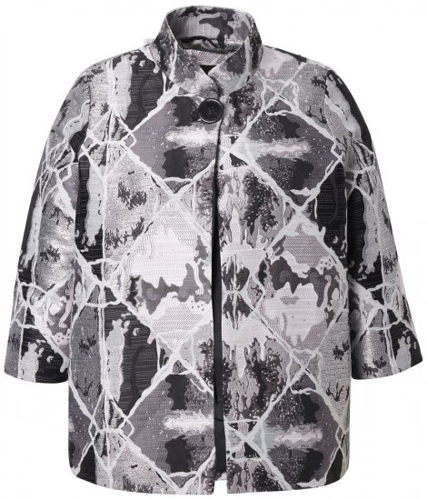 Ulla Popken 816673 Oversized ζακάρ σακάκι με μανίκι 3/4 Μαύρο - Μπλέιζερ - Σακάκια σε Μεγάλα Μεγέθη για Γυναίκες