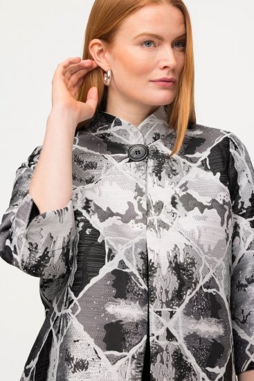Ulla Popken 816673 Oversized ζακάρ σακάκι με μανίκι 3/4 Μαύρο - Μπλέιζερ - Σακάκια σε Μεγάλα Μεγέθη για Γυναίκες