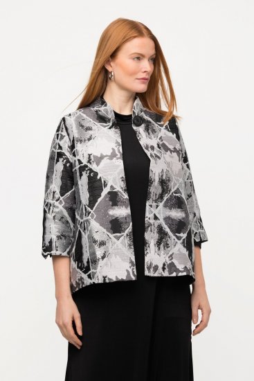 Ulla Popken 816673 Oversized ζακάρ σακάκι με μανίκι 3/4 Μαύρο - Μπλέιζερ - Σακάκια σε Μεγάλα Μεγέθη για Γυναίκες