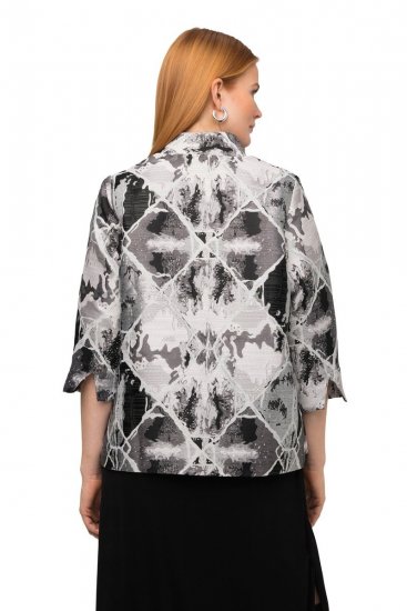 Ulla Popken 816673 Oversized ζακάρ σακάκι με μανίκι 3/4 Μαύρο - Μπλέιζερ - Σακάκια σε Μεγάλα Μεγέθη για Γυναίκες