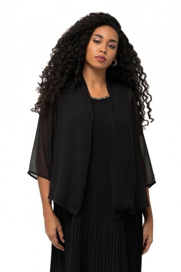 Ulla Popken 817211 Oversized σιφόν μπουφάν με γιακά σάλι Μαύρο - Μπουφάν - Γυναικεία μπουφάν μεγάλα μεγέθη