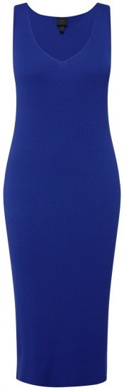 Ulla Popken 817591 Πλεκτό φόρεμα με V λαιμόκοψη Μπλε - Πλεκτά φορέματα - 