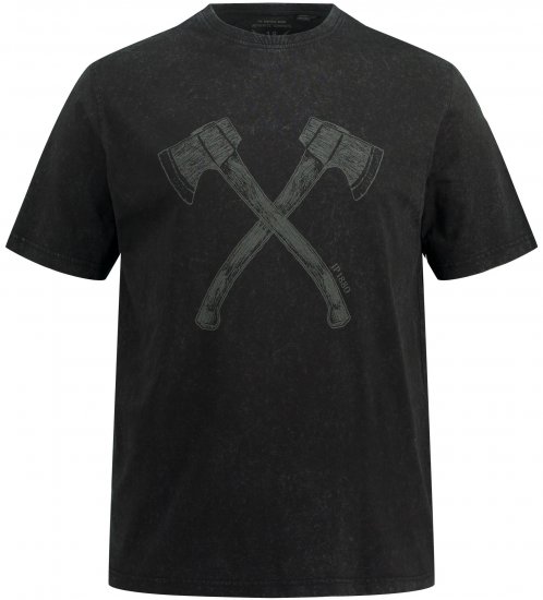 JP1880 Double Axe Design & Vintage Look T-Shirt Black - Μακό μπλουζάκια - Aνδρικά μπλουζεσ μεγάλα μεγέθη