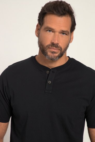 JP1880 818628 Μπλούζα Henley σε γραμμή για κοιλιά Μαύρο - Μακό μπλουζάκια - Aνδρικά μπλουζεσ μεγάλα μεγέθη