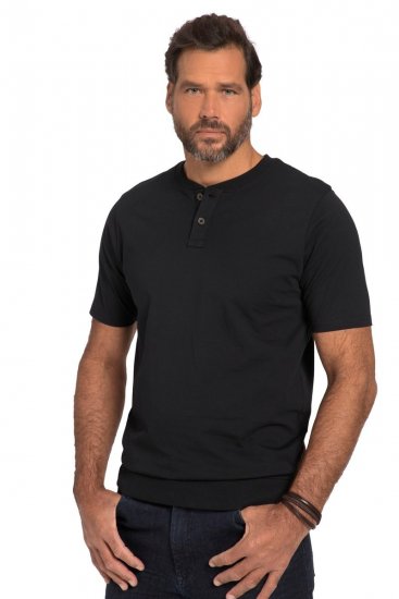 JP1880 818628 Μπλούζα Henley σε γραμμή για κοιλιά Μαύρο - Μακό μπλουζάκια - Aνδρικά μπλουζεσ μεγάλα μεγέθη
