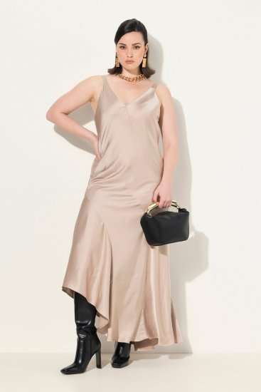 Ulla Popken 820341 Αμάνικο σατέν φόρεμα Taupe - Βραδινά φορέματα - Βραδινά φορέματα σε μεγάλα μεγέθη