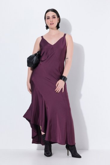 Ulla Popken 820341 Αμάνικο σατέν φόρεμα με V λαιμόκοψη Μπορντό - Βραδινά φορέματα - Βραδινά φορέματα σε μεγάλα μεγέθη