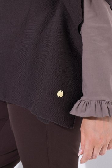 Ulla Popken 820620 Πουλόβερ πόντσο με ζιβάγκο Καφέ μαονί - Πόντσο και κάπες - 