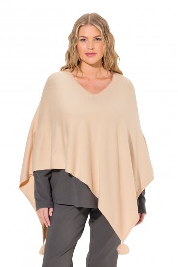Ulla Popken Knit Pointed Hem Poncho Nature Melange - φούτερ/Φούτερ με κουκούλα - 