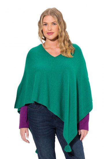 Ulla Popken Knit Pointed Hem Poncho Emerald Green - φούτερ/Φούτερ με κουκούλα - 