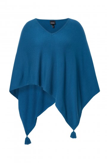 Ulla Popken Knit Pointed Hem Poncho Cerulean - φούτερ/Φούτερ με κουκούλα - 