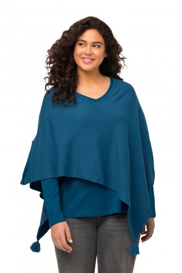 Ulla Popken Knit Pointed Hem Poncho Cerulean - φούτερ/Φούτερ με κουκούλα - 