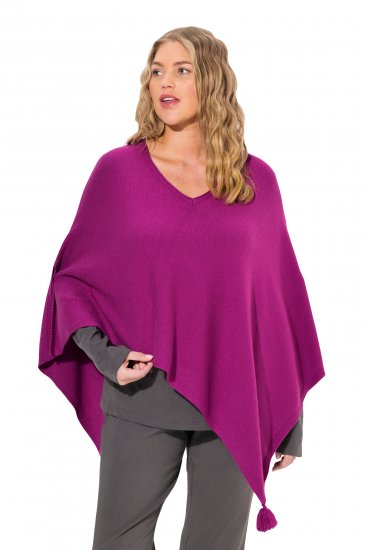Ulla Popken Knit Pointed Hem Poncho Berry - φούτερ/Φούτερ με κουκούλα - 