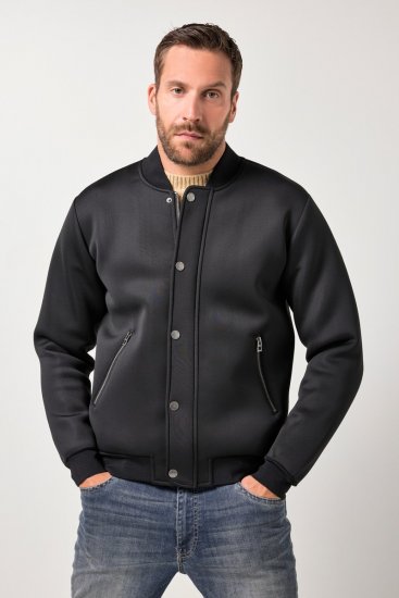 JP1880 College Jacket Scuba Fabric with Zipper Black - Μπουφάν - Aνδρικά μπουφαν μεγάλα μεγέθη
