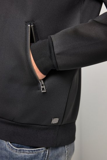 JP1880 College Jacket Scuba Fabric with Zipper Black - Μπουφάν - Aνδρικά μπουφαν μεγάλα μεγέθη