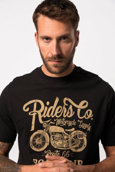 JP1880 T-Shirt Motorcycle Print Black - Μακό μπλουζάκια - Aνδρικά μπλουζεσ μεγάλα μεγέθη