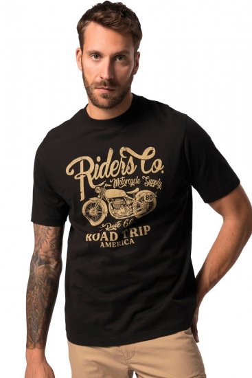 JP1880 T-Shirt Motorcycle Print Black - Μακό μπλουζάκια - Aνδρικά μπλουζεσ μεγάλα μεγέθη