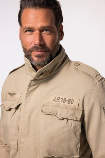 JP1880 Field Jacket with Badges Vintage Look Dark Beige - Μπουφάν - Aνδρικά μπουφαν μεγάλα μεγέθη