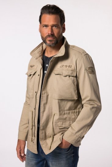 JP1880 Field Jacket with Badges Vintage Look Dark Beige - Μπουφάν - Aνδρικά μπουφαν μεγάλα μεγέθη