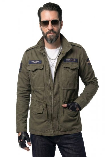 JP1880 Field Jacket with Badges Vintage Look TALL Moss Green - TALL Μπουφάν - Μπουφάν TALL για Ψηλούς Άνδρες