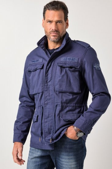 JP1880 Field Jacket with Badges Vintage Look Light Azure Blue - Μπουφάν - Aνδρικά μπουφαν μεγάλα μεγέθη