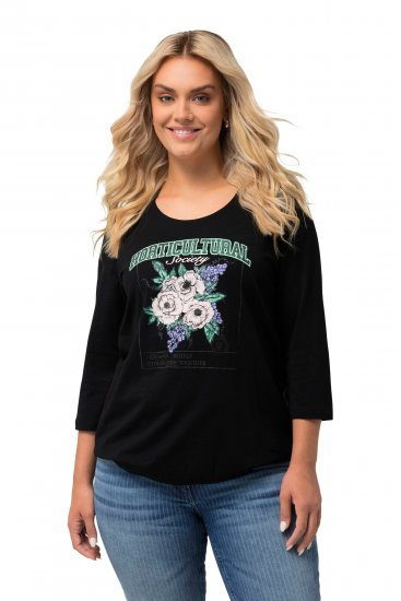 Ulla Popken Horticultural Graphic Floral Tee Black - Τυπωμένα T-shirts για γυναίκες - 