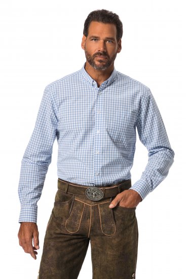 JP1880 Modern Fit Button-Down Collar Long Sleeve Check Shirt Light Blue - Πουκάμισα - Aνδρικά πουκαμισα μεγαλα μεγάλα μεγέθη