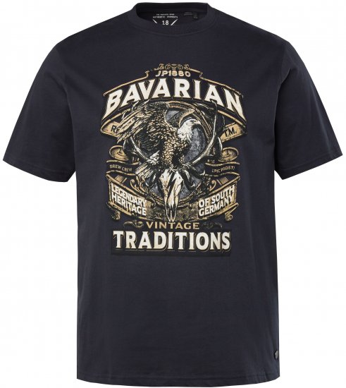 JP1880 Bavarian Design Vintage Looking T-Shirt Navy Blue - Μακό μπλουζάκια - Aνδρικά μπλουζεσ μεγάλα μεγέθη