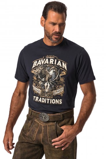JP1880 Bavarian Design Vintage Looking T-Shirt Navy Blue - Μακό μπλουζάκια - Aνδρικά μπλουζεσ μεγάλα μεγέθη