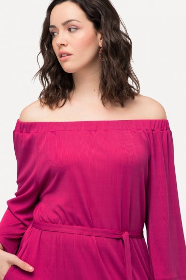 Ulla Popken 827740 Ζέρσεϊ φόρεμα με μανίκια 3/4 Ροζ - Μίντι φορέματα - Γυναικεία Midi Φορέματα σε Μεγάλα Μεγέθη