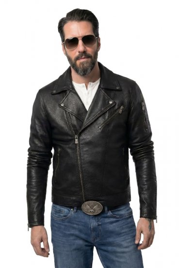 JP1880 830586 Μπουφάν biker από nappa αρνιού Μαύρο - Μπουφάν - Aνδρικά μπουφαν μεγάλα μεγέθη