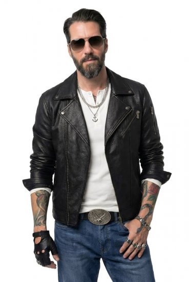 JP1880 830586 Μπουφάν biker από nappa αρνιού Μαύρο - Μπουφάν - Aνδρικά μπουφαν μεγάλα μεγέθη