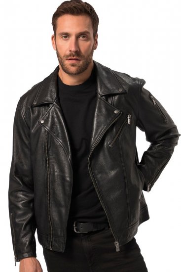 JP1880 830586 Μπουφάν biker από nappa αρνιού Μαύρο - Μπουφάν - Aνδρικά μπουφαν μεγάλα μεγέθη