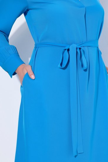 Ulla Popken 831004 Μίντι φόρεμα με μακριά μανίκια και V λαιμόκοψη Μπλε ρουά - Μίντι φορέματα - Γυναικεία Midi Φορέματα σε Μεγάλα Μεγέθη